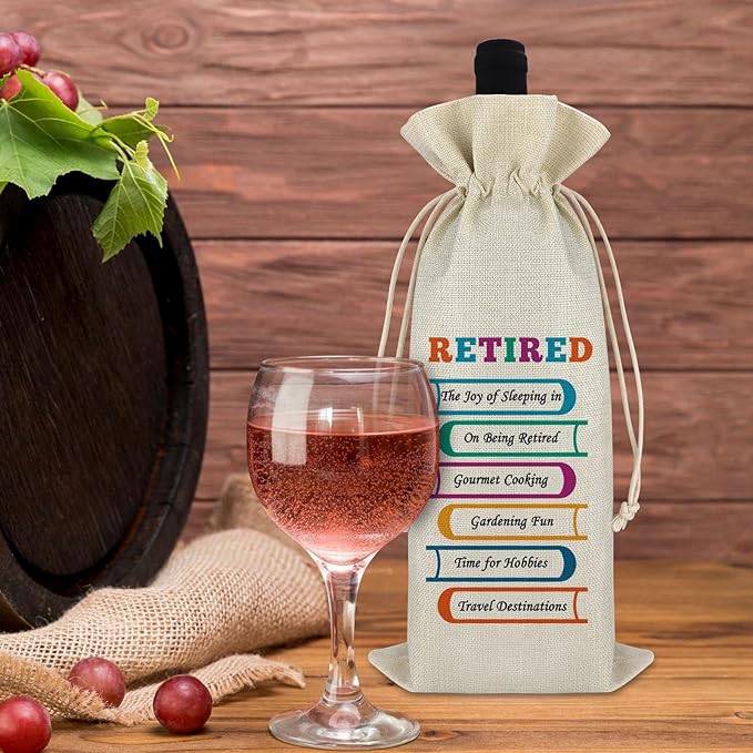 Retirement Wine Bag Happy Retirement Gifts for Men Women Retirement Leaving Farewell Gift for Coworker Burlap Wine Bottle Bag Funny Retired Gift for Leader Teacher Police Nurse Wine Wrap Bag