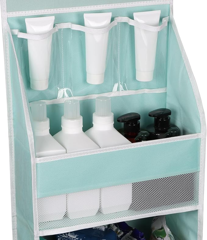 Univivi Door Hanging Organizer Nursery Door Hanging Storage Closet with 4 Large Pockets and 3 Small PVC Pockets Over Door Organizer for Cosmetics, Toys and Sundries (Blue)