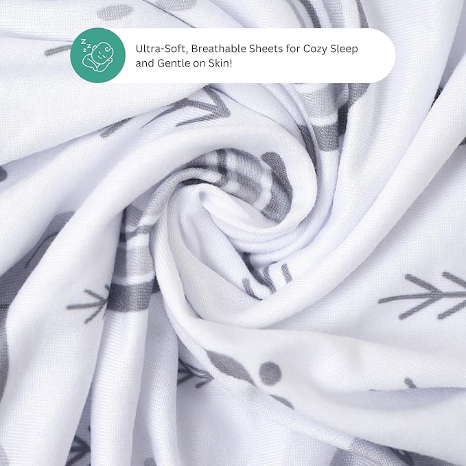 TansyPanda Bassinet Sheets for Bellababy, Besrey, AMKE, and Milliard Bedside Bassinet Sleeper, 3PC, 20 x 33 Inch, Ultra Soft, Breathable, Snug Fit, Unisex Boys, Girls, Gray White (Woodland Rainbow)