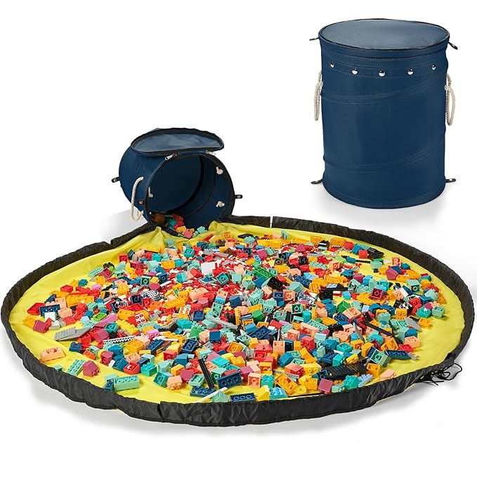 Toy Storage Basket + Play Mat for Kids Toy Chest Organizer Kids Toy Storage Organizer Foldable Big Storage Bins with Lids Large Toy Box for Boys Girls Toy Holders for Kids Rooms Nursery (Blue)