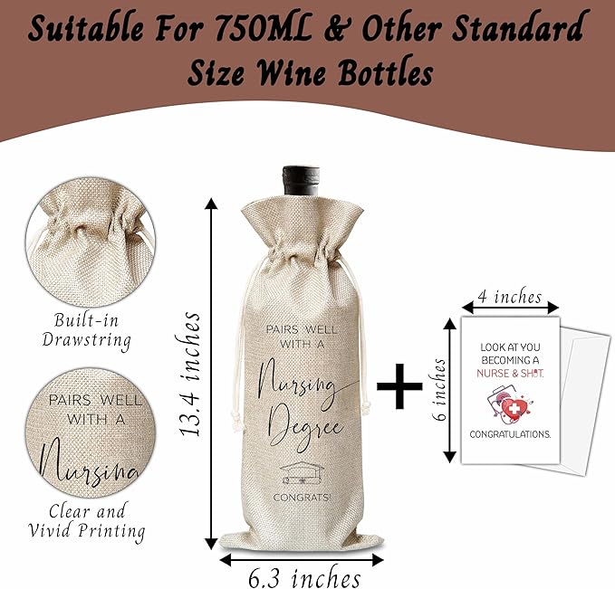 Xanev Nurse Graduation Gifts For Women Man, Nursing Degree Graduation Drawstring Wine Gift Bag, Pairs Well With Nursing Degree Wine Bag, Graduation Party Decoration Supplies Favors, B28