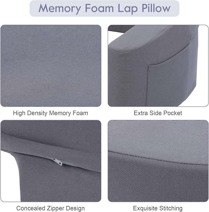 Ejoyous Reading Pillow for Bed, Arm Rest Lap Desk Pillow Memory Foam Gaming Pillow with Side Pocket for for Adult Sitting up in Bed Working Crocheting