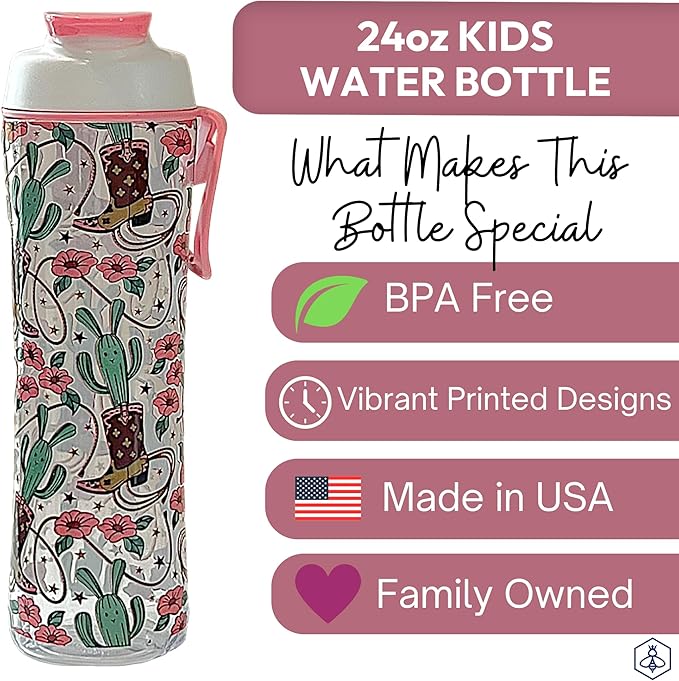 Kids Water Bottle with Chug Lid & Easy Carry Handle | 24oz BPA-Free Tritan Bottles with Leakproof Cap | Reusable & Durable for Girls, Boys, School & Sports | Made in USA