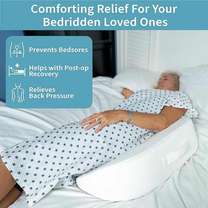 Bedsore Positioning Pillow Wedge - Bedsore Prevention and Faster Recovery - Heat Regulating Bed Sore Cushion for Butt Lifting and Easy Positioning - 2 Non-Skid Removable Covers (White)