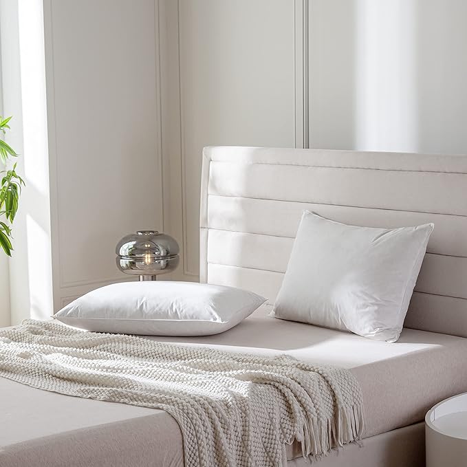 Luxury Goose Feathers Down Pillows King Size Set of 2, Hotel Quality Fluffy Bed Pillows, Soft Pillows for Sleeping, Organic Cotton Cover(20x36”, Pack of 2)