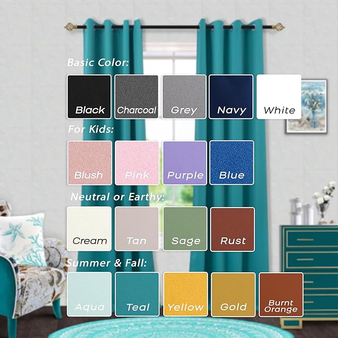 Mrs.Naturall 96 Inch Long Teal Blackout Curtains 2 Panel Set,Grommet Floor Length Room Darkening Curtains for Living Room