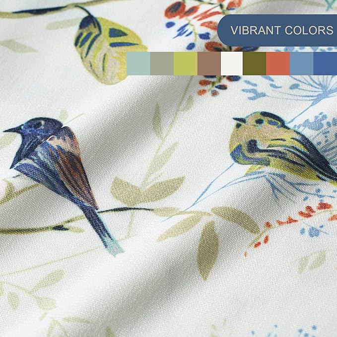 Leeva Kitchen Valance Tie Up Small Curtains and Valance for Dining Room, Delicate Tie-up Birds Pattern Valances for Windows, One Panel, 52 X 18 Inch, Blue