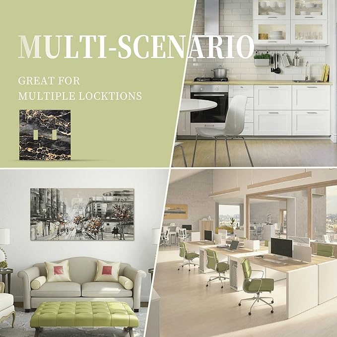 Golden Veins Marble Double Toggle Light Switch Covers 2 Gang Wall Plate Dual Decorative Switchplate Electrical Faceplate for Bathroom Country Kitchen Bedroom Decor, 4.9" x 5"