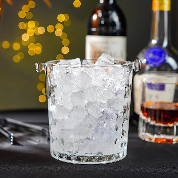 Clear Glass Ice Bucket with Handle and Ice Tong Ice Bucket for Cocktail Bar Accessories Clear Champagne Bucket for Parties