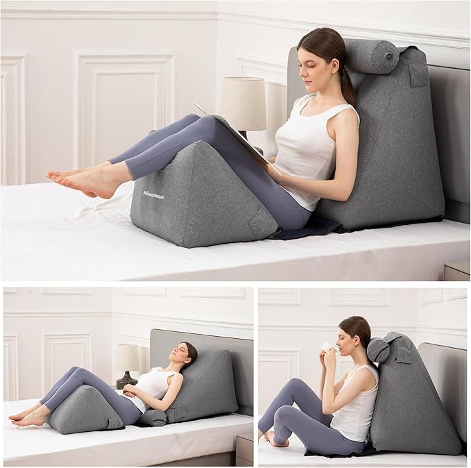 inflatable Orthopedic Bed Wedge Pillow for Sleeping,Back Neck Leg Pain Relief Post Surgery, Heartburn,Acid Reflux & GERD Reading Pillow for Post Surgery,Support Pillows-Anti Snoring,Sleep apnea