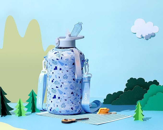 H2O Capsule 2.2L Half Gallon Water Bottle with Storage Sleeve and Covered Straw Lid – BPA Free Large Reusable Drink Container with Handle - Big Sports Jug, 2.2 Liter (74 Ounce)