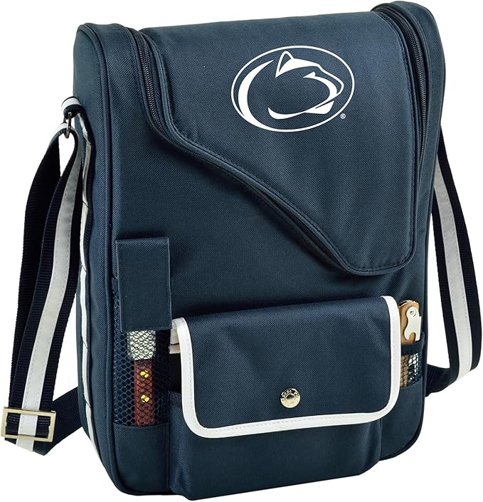 Penn State Licensed Nittany Lions Deluxe Wine Carrier with Wine Glasses and Accessories for Two Assembled & Quality Approved in The USA