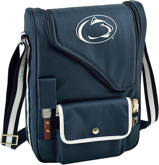 Penn State Licensed Nittany Lions Deluxe Wine Carrier with Wine Glasses and Accessories for Two Assembled & Quality Approved in The USA
