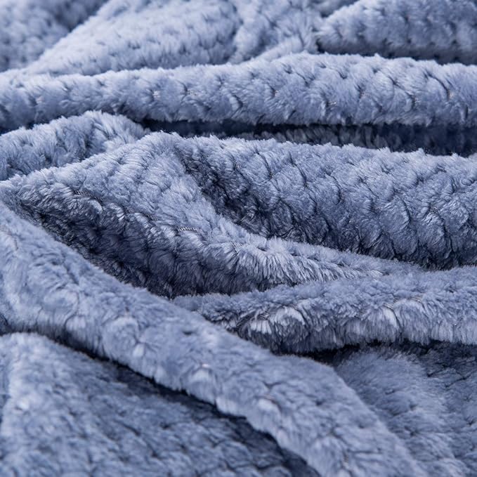 Fuzzy Throw Blanket, Plush Fleece Blankets for adults, Toddler, boys and Girls, Warm Soft Blankets and Throws for Bed, Couch, Sofa, Travel and Outdoor, Camping (Queen(80"x90"), XXL-Smoked Blue)