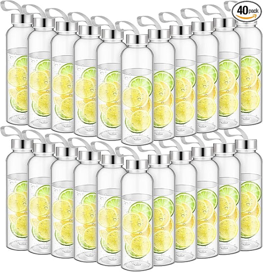 Zubebe 40 Pcs 17 oz Reusable Water Bottles Bulk Clear Bottles with Stainless Steel Leak Proof Lids Acrylic Bottles with Nylon Carrying Strap Shaker Bottles for Water, Milk, Smoothie, Juice Beverage