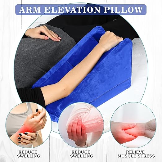 Buryeah Arm Pillow Arm Elevation Pillow with 2 Pockets, Soft Ergonomic Support Pillow for Elbow Arm Rest Wedge Pillow Broken Arm Gifts with High Density Foam for Recovery Sleeping Care(Blue)