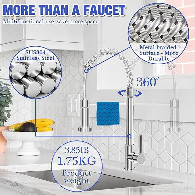 Chrome Kitchen Faucet with Pull Down Sprayer Kitchen Sink Faucet for Rv Camper Trailer,Apartment,Modern High Arc Single Handle Kitchen Faucets Grifos De Cocina Polished Chrome Kitchen Faucet