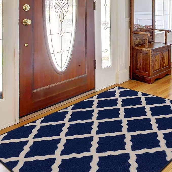 Ottomanson Glamour Collection Non-Slip Rubberback Moroccan Trellis Design 5x7 Indoor Area Rug, 5' x 6'6", Navy