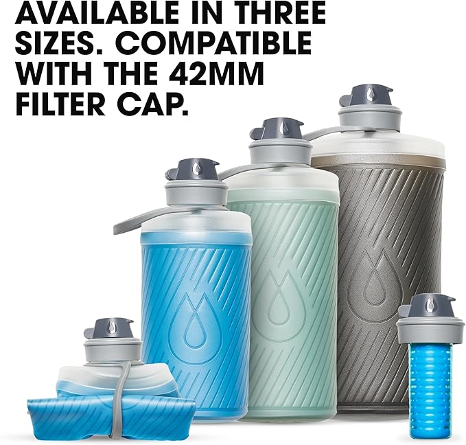 Hydrapak Flux - Collapsible Backpacking Water Bottle (1 Liter) - BPA Free, Ultra Light, Spill-Proof Twist Cap - Mammoth Grey
