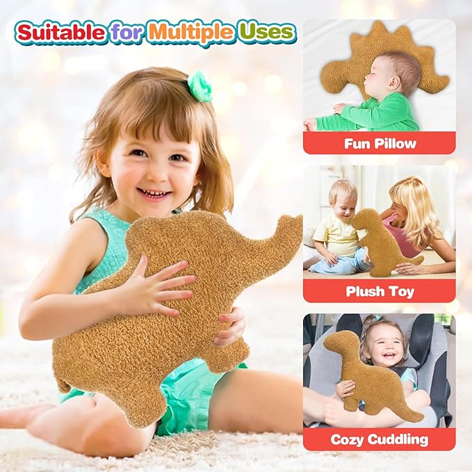 Dino Chicken Nugget Pillow, Dinosaur Chicken Nuggets Plush Funny Birthday Gifts for Boys and Girls, Dinosaur Gifts for Kids and Adults, Dinosaur Theme Party Decorations (Elephant, Small)