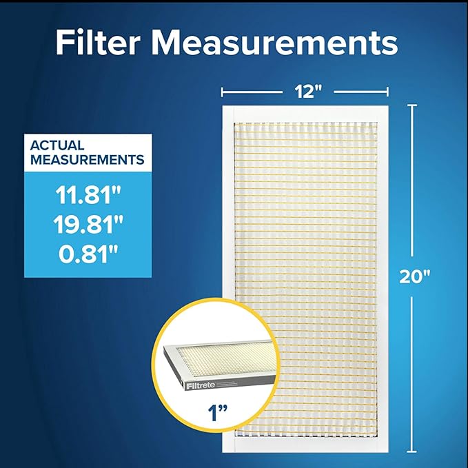 Filtrete 12x20x1 Air Filter, MPR 300, MERV 5, Clean Living Basic Dust 3-Month Pleated 1-Inch Air Filters, 6 Filters