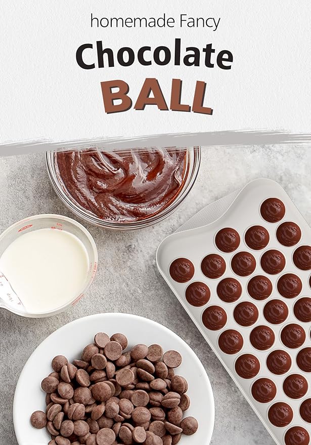 DOQAUS Round Ice Cube Trays with lid and Bin, 2 Pack Easy Pop Out Ice Trays for Freezer with Cover, Compact Circle Ice Cube Trays for Frezzer, Sphere Ice Cube Tray with Storage Ice Bucket Kits, Scoop