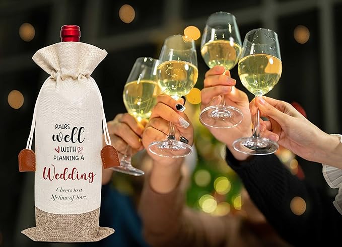 Wedding Wine Bag, Engagement Gifts for Couples, Cotton Linen Wine Gift Bag With Drawstring, Mr and Mrs Marriage Wedding Gifts, Bridal Shower Gift for Women Besties Friends, Bachelorette Party-24