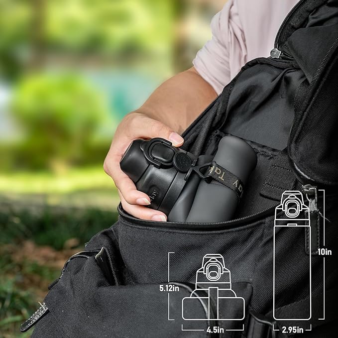 Collapsible Water Bottles 20oz, Leak Proof, BPA-Free, Foldable Silicone Travel Water Bottle with Straw Strap for Cycling, Hiking, Outdoors