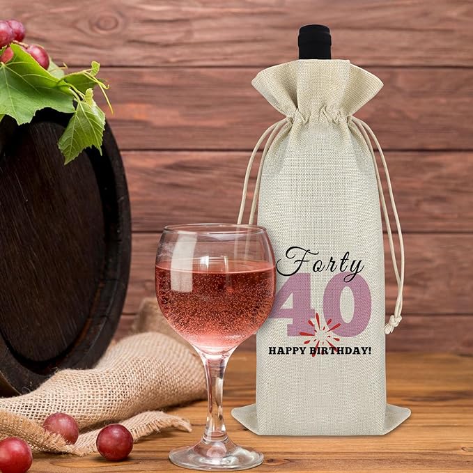 40th Birthday Gift for Women Men Wine Bag Funny 40th Milestone Gift Turning 40 Years Old Gift for Friends Drawstring Wine Wrap Bag Christmas Happy Birthday Gift for Mom Aunt Sister Wine Gift Bag