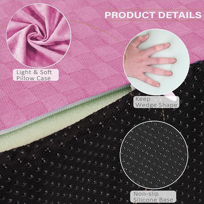 Side Wedge Pillow for Sleeping, Body Positioner for Back, Body Wedge Pillow for Side Sleeping, Body Position Side Wedge Pillow,Back Wedge Pillow for Side Sleepers (Pink-Checker)