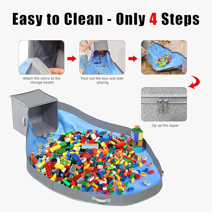 Toy Storage Organizer and Play Mat - Stackable and Foldable Cube Toy Organizers and Storage Bins for Boys and Girls 13"x13"x13" (Warm Grayish Beige)