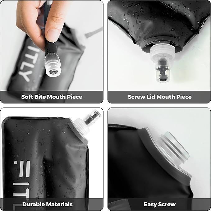 Soft Flask - 37 oz (1.10 L) - Shrink As You Drink Soft Water Bottle for Hydration Pack/Running Vest With Hydration Tube - Folding Water Bottle for Running, Hiking - Ski Water Bottles (F11)