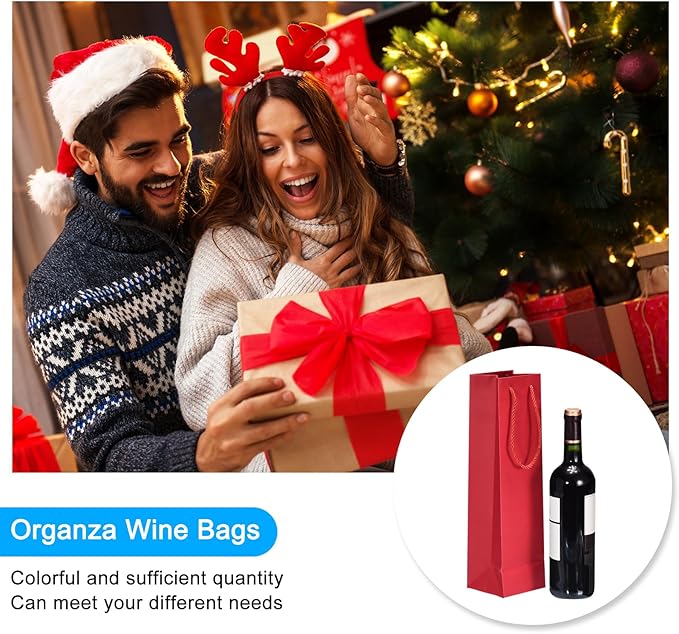 uxcell Wine Bags, 12pcs Red 4 x 4 x 14 In Wine Gift Bags with Rope Handles Paper Wine Tote Bag for Wedding Birthday Christmas Party Supplies