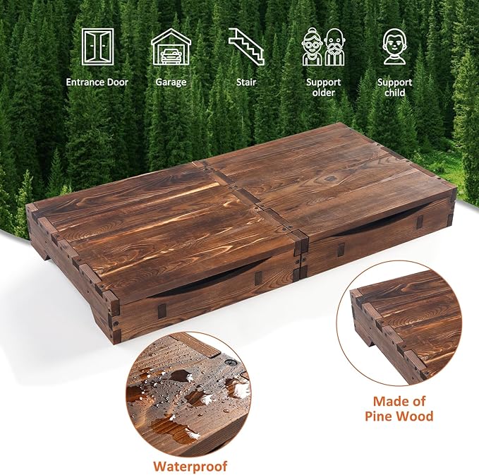 Triceratops Wooden Platform Step Stool for Adults and Kids, Heavy Duty Pine Wood High Riser Step Stool, Wooden Mobility Stepping Stools for Handicap, Bed, Bathroom, Garden, Holds up to 500Lbs