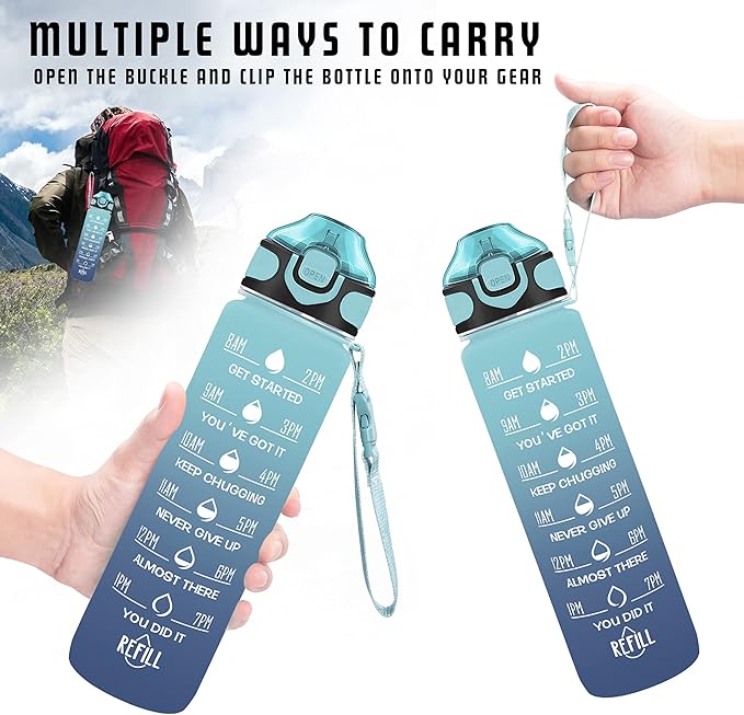 Enerbone 32 oz Drinking Water Bottle with Times to Drink and Straw, Motivational with Carrying Strap, Leakproof BPA & Toxic Free, Ensure You Drink Enough Water for Fitness Gym Outdoor