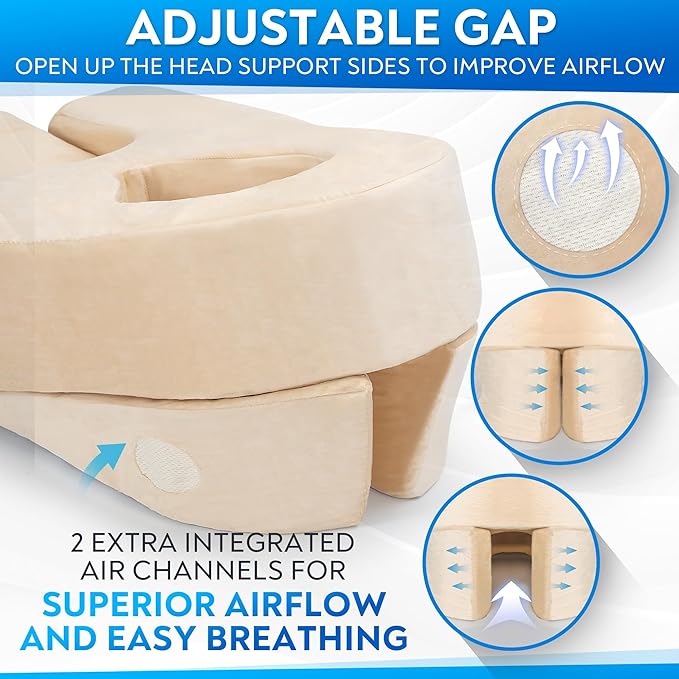 Jibb Deluxe Face Down Pillow for Stomach Sleeping or After Eye Surgery - Prone Pillow for Vitrectomy, Retinal Surgery or BBL - Massage Pillow with CertiPUR-US Certified Memory Foam Headrest.