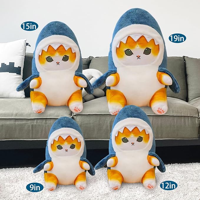 Kawaii Shark Cat Plush Toy Stuffed Animal Doll, Cute Soft Pillow Stress Release Hugs Toys Christmas Halloween Birthday Gifts for Kids Boys Girl Best Gift (Blue - Yellow,19 inch)