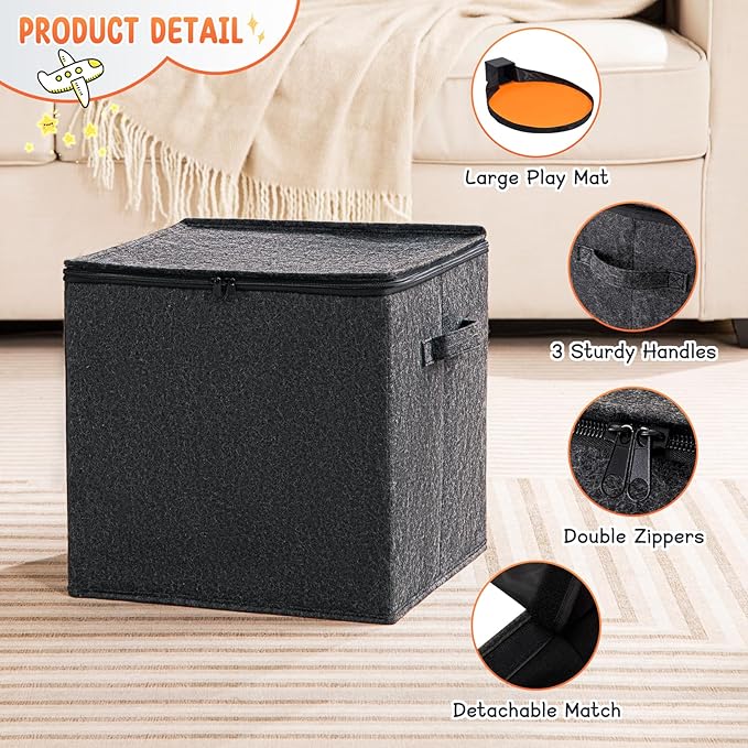 Toy Storage Basket and Play Mat 13" Stackable and Foldable Cube Toy Organizers and Storage Bins for Kids