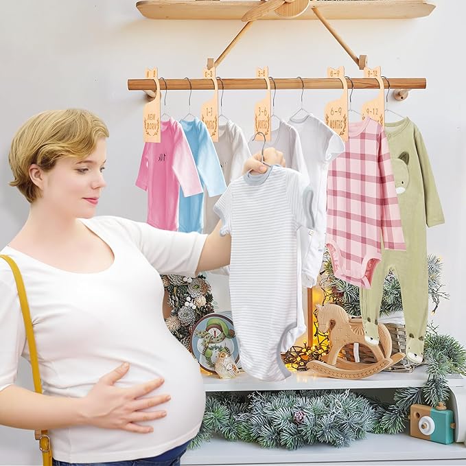 8Pcs Wooden Baby Closet Dividers for Baby Clothes Organizer, and 30Pcs Baby Hangers, Baby Closet Organizer Baby Clothes Dividers for New Mom Dad Parents, 0-24 Months