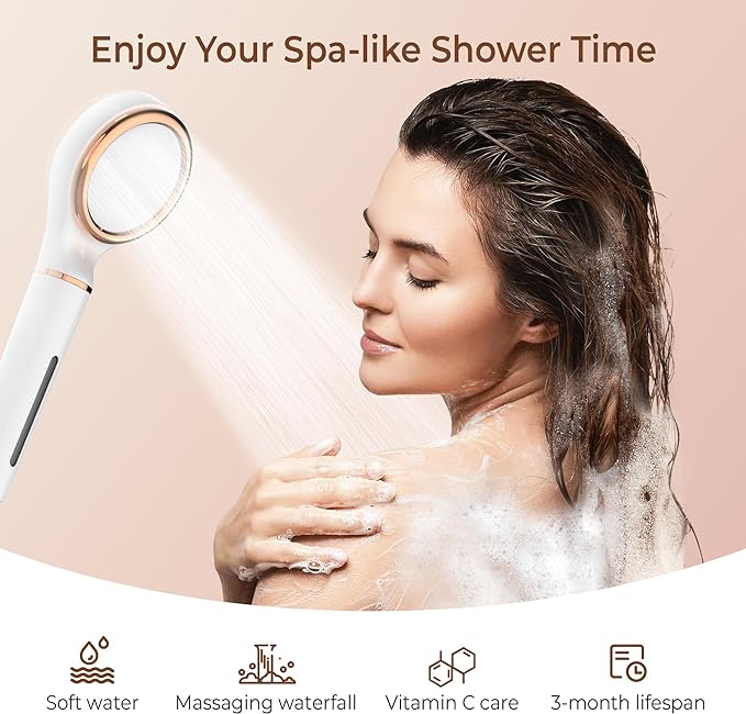 Waterdrop SF02-SR Filtered Shower Head with Handheld, High Pressure & Vitamin C for Healthier Hair & Skin, Softener Water, Reduce Chlorine, Reduce Hair Shedding, Soothe Dry Skin, Rose