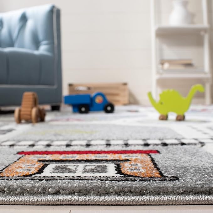 SAFAVIEH Carousel Kids Collection Runner Rug - 2'3" x 12', Grey & Ivory, Non-Shedding & Easy Care, Ideal for High Traffic Areas for Boys & Girls in Playroom, Nursery, Bedroom (CRK192F)
