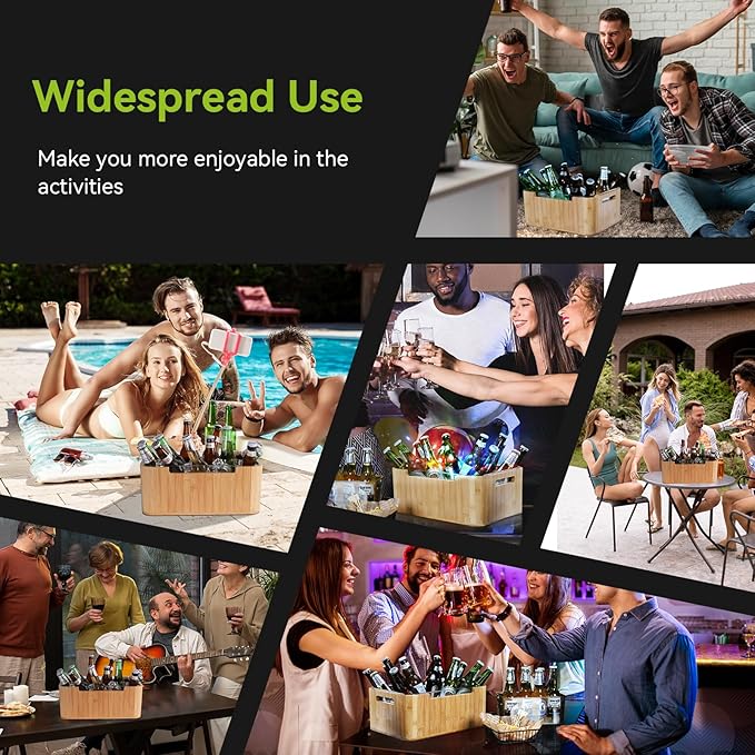 Ice Bucket Kit, 12L Capacity, wooden, Double-Layer Vacuum Insulated, Keeps Ice Cold for Long Time, Includes 5L, 3.5L PET Ice Buckets, Ice Scoop, Perfect for Parties and Gatherings