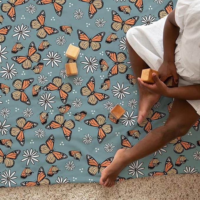 Butterfly Daisy Flower Baby Blanket for Girls Gift, Blue Yellow Floral Flannel Fleece Nursery Bed Receiving Blankets, Soft Warm Lightweight Newborn Infant Toddler Kids Crib Bedding 40 x 50