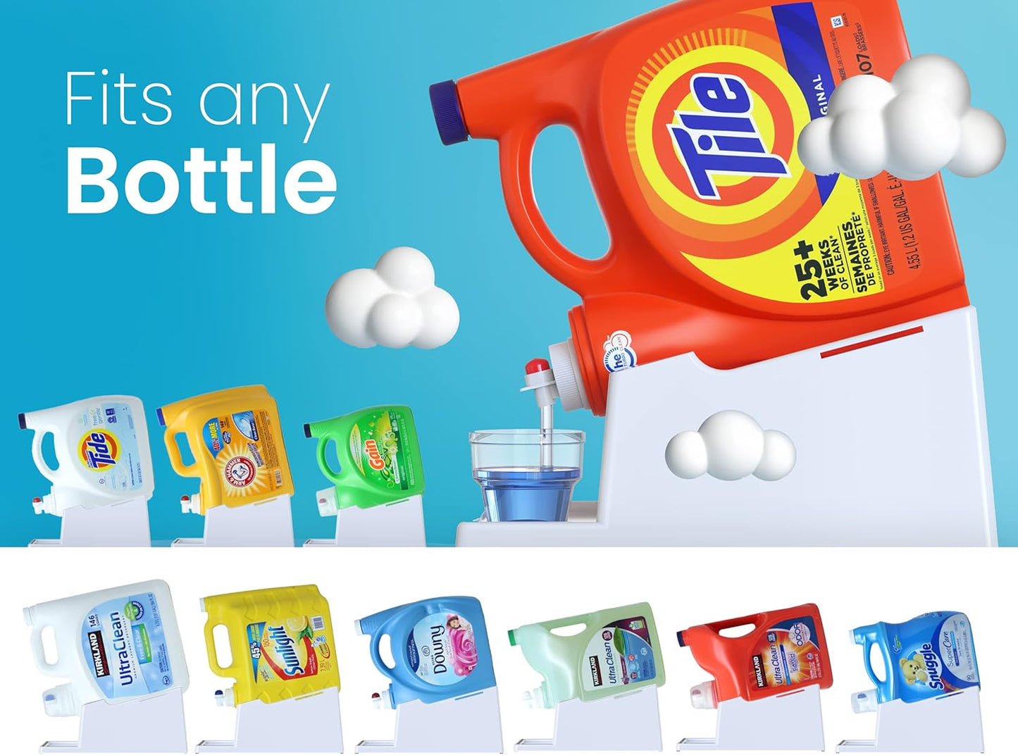 TidyFriend No-Spill Liquid Laundry Detergent Dispenser Holder, Laundry Soap Dispenser Holder with Drip Tray for Laundry Room Organization (No Strap, White)