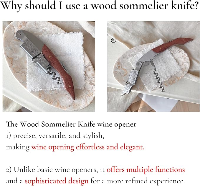 Professional Waiters Corkscrew - Wood Grapevine Pattern Sommelier Knife Wine Key with Ergonomic Rubber Grip, Beer Bottle Opener and Foil Cutter (Only Opener (without Keyring))