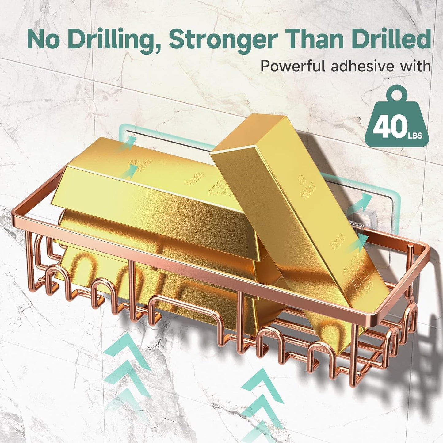 Veken Shower Caddy 6-Pack, No Drilling & Rustproof, Waterproof Adhesive Shelves Rack with Soap Holder, Large Capacity Bathroom Organizers and Storage, Wall-Mounted Kitchen & Home Decor