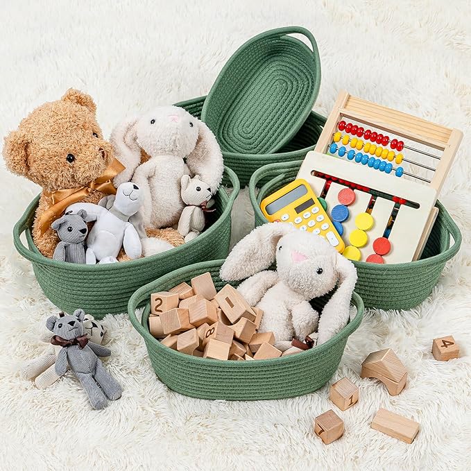 CubesLand Small Shelf Shelves Closet Basket,Woven Toy Basket Bin for Organizing,Storage Cube Organizer Basket Bin,Cute Rope Gifts Basket,Back Shool Supplies,Over Toilet Storage Basket,Green 5-Piece