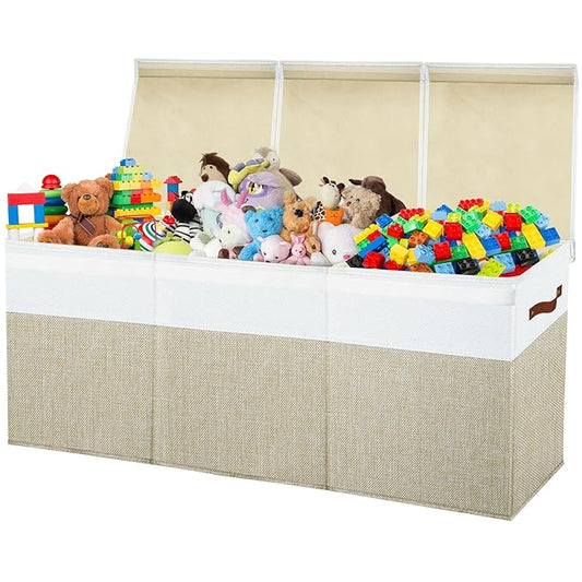 Large Toy Box Chest,Toy Storage Organizer,Storage Bins with Lids,Stuffed Animal Storage,Toy Bins for Kids,Toddlers,Baby,Girls,Nursery,Living Room,playroom(Beige)