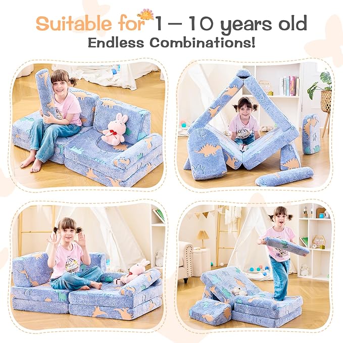 Modular Kids Play Couch,Toddler Couch Kids Sofa,Child Sectional Sofa,Bedroom and Playroom Furniture for Toddlers,Convertible Foam and Floor Cushion for Boys and Girls,Glow in The Dark,Dinosaur