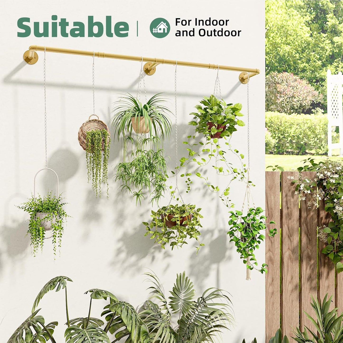 Plant Hanger Indoor Hanging Planters for Indoor Plants Hanging Plant Holder Window Plant Rod Gold Metal Shelves 63 Inch (Pot/Chains not Included